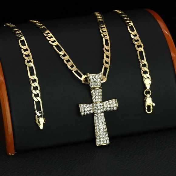 14k Iced Out 20" Cross Necklace - Picture 2 of 3